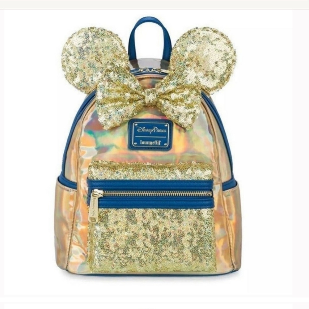 Loungefly Earidescent Gold Sequin Backpack Disney Parks 50th Anniversary NWOT